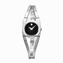 MOVADO WOMEN'S 24MM STEEL BRACELET & CASE QUARTZ BLACK DIAL WATCH 0606394