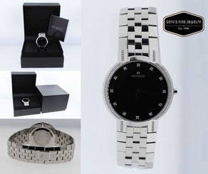 Movado Faceto 84 45 1891S Diamond Dial Museum Stainless Steel Men`s Watch