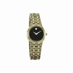 MOVADO WOMEN'S STEEL BRACELET & CASE SWISS QUARTZ BLACK DIAL WATCH 0606204