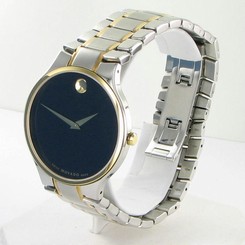 Movado 0606388 Serio Two Tone Black Dial Mens Watch New $1295