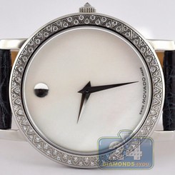 New Movado Revil Original Diamond Blue Alligator Womens Swiss Watch 0605543