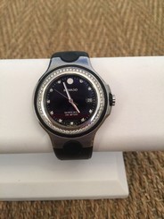 Movado 800 Series Custom Set Diamond Black Bezel Rubber Stainless Steel