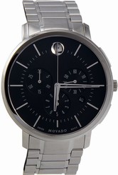 Movado Ultra-Thin Chronograph Black Dial Stainless Steel Men's Watch 0606886