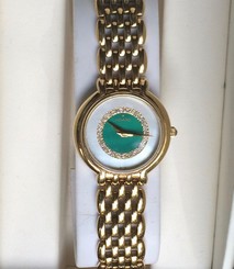 Ladies MOVADO Diamond, Malachite and MOP Dial St Steel Swiss Quartz Watch 7"