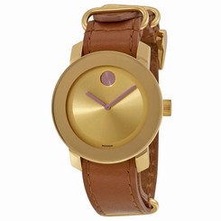 MOVADO UNISEX LEATHER BAND GOLD TONE STEEL CASE SWISS QUARTZ WATCH 3600363