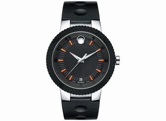 Movado Sport Edge 0606926 Black and Orange Dial Rubber Band Mens Watch