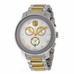 Movado Bold Men's Two Tone Steel Bracelet & Case Quartz Date Watch 3600280