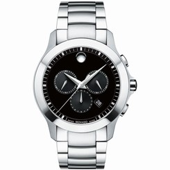 MOVADO MEN'S 42MM STEEL BRACELET & CASE SWISS QUARTZ BLACK DIAL WATCH 0607037