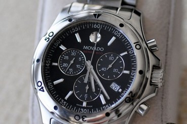 SILVER BLACK DIAL MOVADO SUB SEA CHRONOGRAPH WATCH SERIES 800 MENS DIVERS WATCH