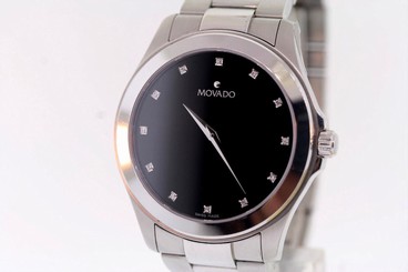 Men's Movado 0605962 JUNIOR SPORT Stainless Steel Diamond Black Dial Watch