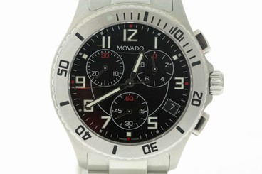 Men's Movado 0605968 Junior Sport Stainless Steel Chronograph Black Dial Watch