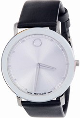 Movado Men's 0606694 Movado TC Black Calfskin Leather Strap Silver Dial Watch