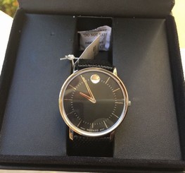 BRAND NEW MOVADO TC 0606746 BLACK DIAL & LEATHER STRAP SILVER CASE WOMEN'S WATCH