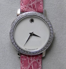 Ladies Diamond MOVADO REVI White MOP Dial Stainless Steel Swiss Quartz Watch+Box