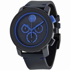 MOVADO MEN'S 43MM BLUE LEATHER BAND PLASTIC CASE SWISS QUARTZ WATCH 3600349