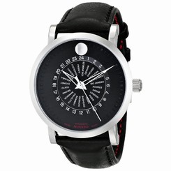 Movado Red Label Men's 42mm Automatic Black Calfskin Watch 0606697