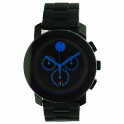 Movado Bold Chronograph Black Plastic Band Steel Case Quartz Watch 3600101
