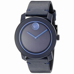 Movado Bold Men's Blue Leather Band Steel Case Quartz Analog Watch 3600317