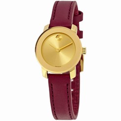 MOVADO WOMEN'S 36MM RED LEATHER BAND SWISS QUARTZ GOLD-TONE DIAL WATCH 3600343