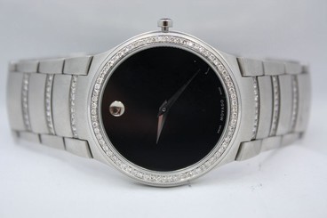 MOVADO KARDELO 38MM STAINLESS STEEL DIAMOND ENCRUSTED WATCH 84.G2.1851
