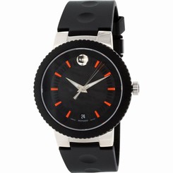MOVADO MEN'S 42MM BLACK RUBBER BAND STEEL CASE SWISS QUARTZ WATCH 0606926