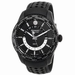 Movado Men's 42mm Black Leather Stainless Steel Case Quartz Date Watch 2600117