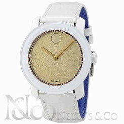Movado 3600220 Bold Gold Crystal White Leather Ladies Watch NEW!!!