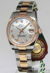 Rolex Datejust 18k Rose Gold/Steel MOP Diamond VI Midsize Watch NOS 178271