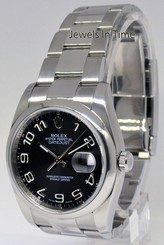 Rolex Mens Datejust Steel Black Concentric Dial 36mm Watch Box/Papers 116200
