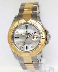 Rolex Mens Yacht-Master 18k Yellow Gold Steel MOP Diamond Sapphire Watch 16623 760643147639