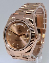 Rolex Day-Date II 18k Rose Gold Mens Watch Diamond Dial Box/Papers 218235