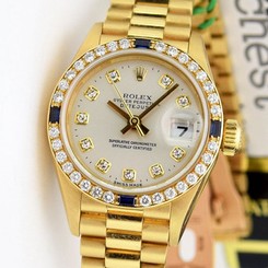 Rolex Lady President Gold Silver Diamond Dial Sapphire Bezel 69178 - WATCH CHEST