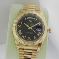 Rolex Day-Date II President 41mm 218238 Black Roman Dial NEW Ret: $34,850