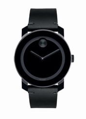 MOVADO BOLD Sunray Dot Black Colorado Bull Leather Strap Men's Watch - 42mm