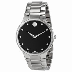 Movado 0606490 Mens Black Dial Analog Quartz Watch with Stainless Steel Strap