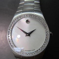 MOVADO WOMEN'S WATCH QUARTZ ALL S/S SAPPHIRE DIAMOND ORIGINAL SWISS 682211 NEW