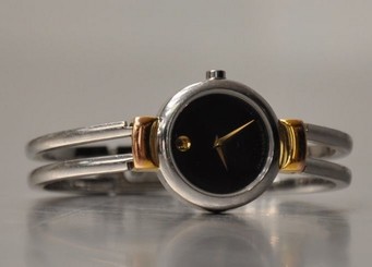 Movado Harmony Ladies Black Dial Two Tone Bangle Swiss Quartz Watch 5527544