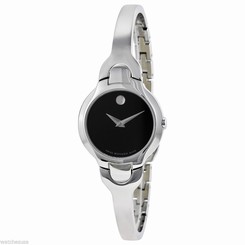 New Movado Womens Kara Black Dial Stainless Steel Bangle Bracelet Watch 0605247 775924301099