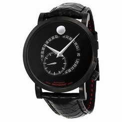 Movado Men's 42mm Black Leather Stainless Steel Case Sapphire Glass Watch 606485