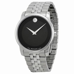 Movado 0606504 Mens Black Dial Analog Quartz Watch with Stainless Steel Strap 885997007511