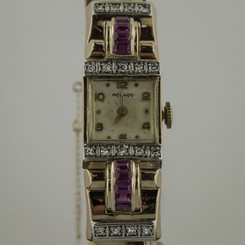 Movado RETRO, Ladies, Vintage, 18K Gold, Diamonds and Rubies