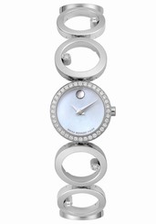 New Ladies Movado 0605816 ONO Diamond Accented Stainless Steel MOP Dial Watch