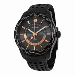 Movado Series 800 Gray Dial Black Leather Strap Mens Watch 2600118