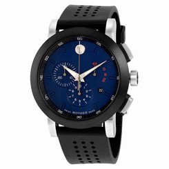 Movado Museum Sport Chronograph Navy Blue Dial Black Rubber Mens Watch 0607002
