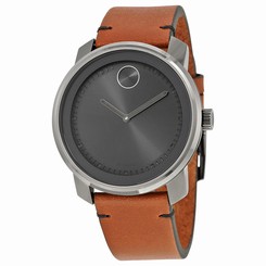 Movado Bold Grey Dial Brown Leather Ladies Watch 3600366