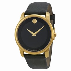 NEW Movado 0606876 Men's Museum Gold Bezel Black Dial Leather Analog Dress Watch