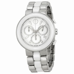 Movado Chronograph White Dial White Ceramic Ladies Watch 0606758