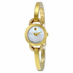 Movado Rondiro White Mother of Pearl Dial Yellow Gold PVD Ladies Watch 0606889