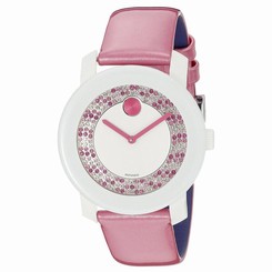 Movado 3600319 Lady's Pink Leather Strap White Dial Crystal Watch