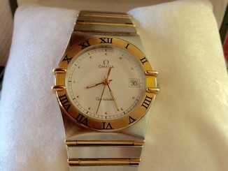 Mens OMEGA Constellation 18k Gold Full Bar / Stainless Steel Quartz Watch